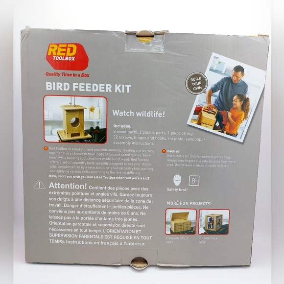 Red Toolbox Hanging Bird Feeder Level 1 Carpentry Kit Quality Work together NIB - Picture 2 of 6
